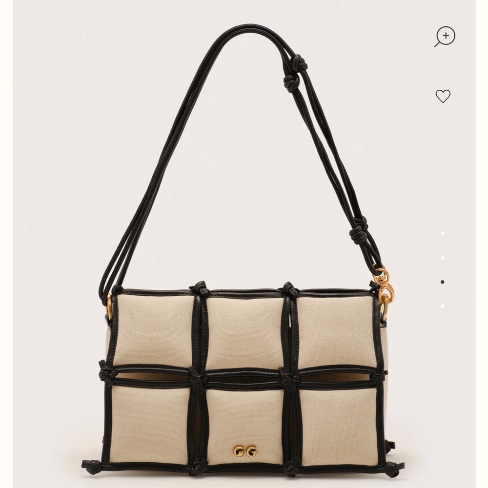 cult gaia Beige Shoulder Bag with Black Knot Grid